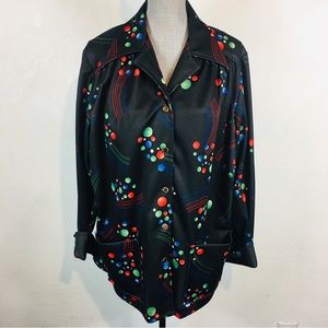 Vintage 70s Ample Togs Plus Size 1X 2X Retro Print Button Down Shirt Blouse